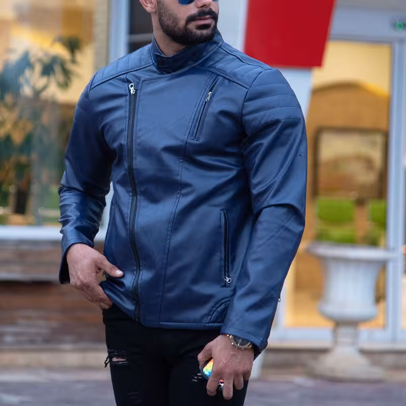 کاپشن چرم زیپ کج 

