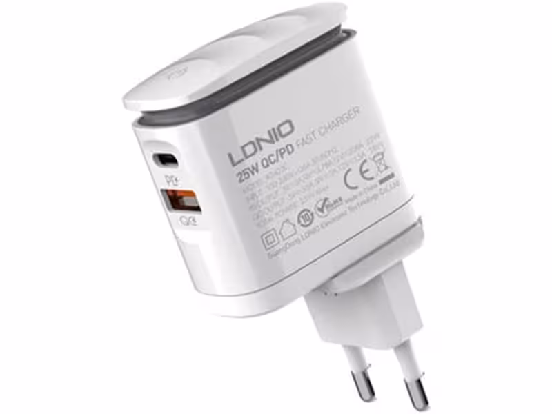 شارژر دیواری 25 وات به همراه کابل لایتنینگ به تایپ سی الدنیو LDNIO Home Charger A2423C LED Lamp
