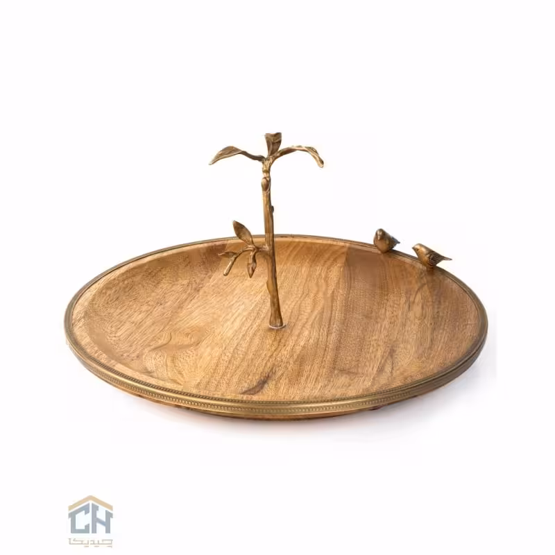 شیرینی خوری چوب و برنج بزرگ گلدکیش طرح WOOD مدل GK829480