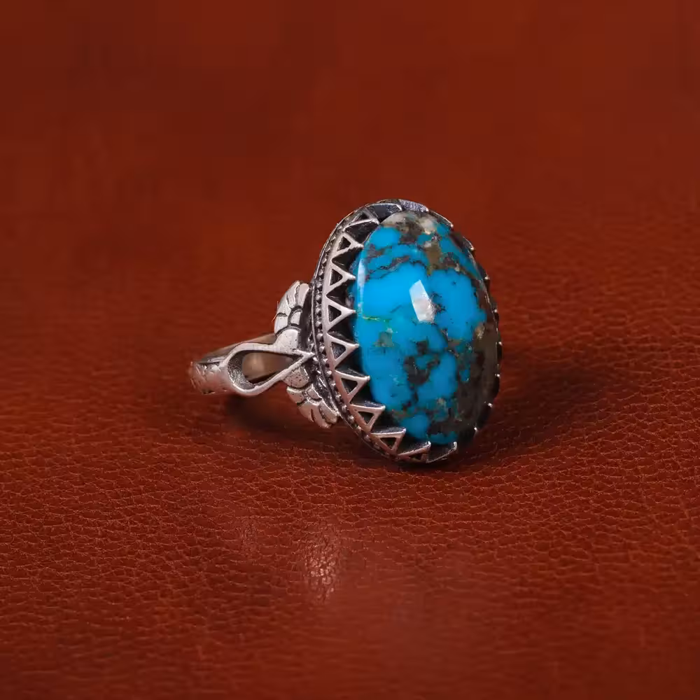 انگشتر فیروزه شجری مردانه کد 30565 - جواهری مشاهیر