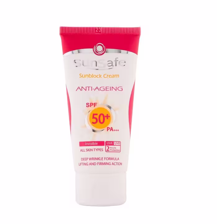 کرم ضد آفتاب و ضد چروک سان سیف بی رنگ مناسب انواع پوست 50ml SPF50
