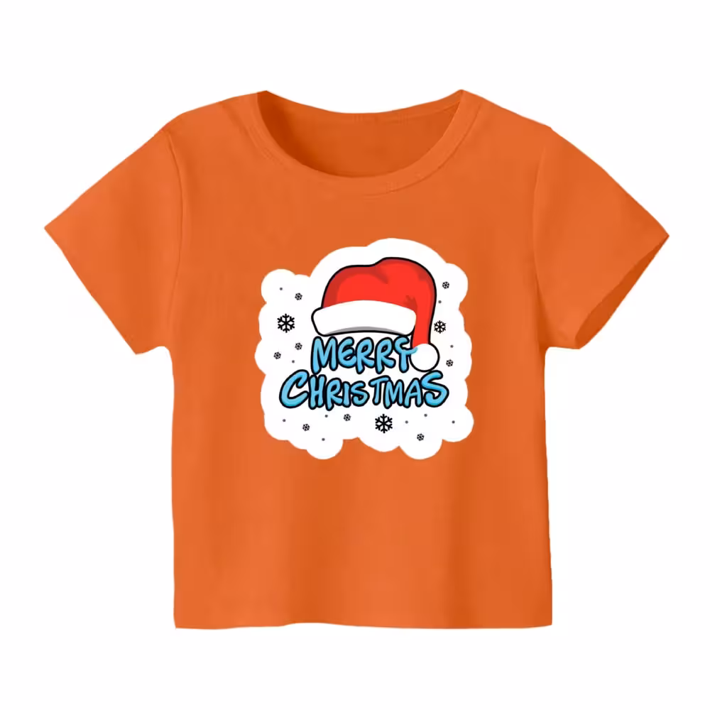 تی شرت آستین کوتاه بچگانه مدل نوشته کریسمس کد 17 رنگ نارنجی