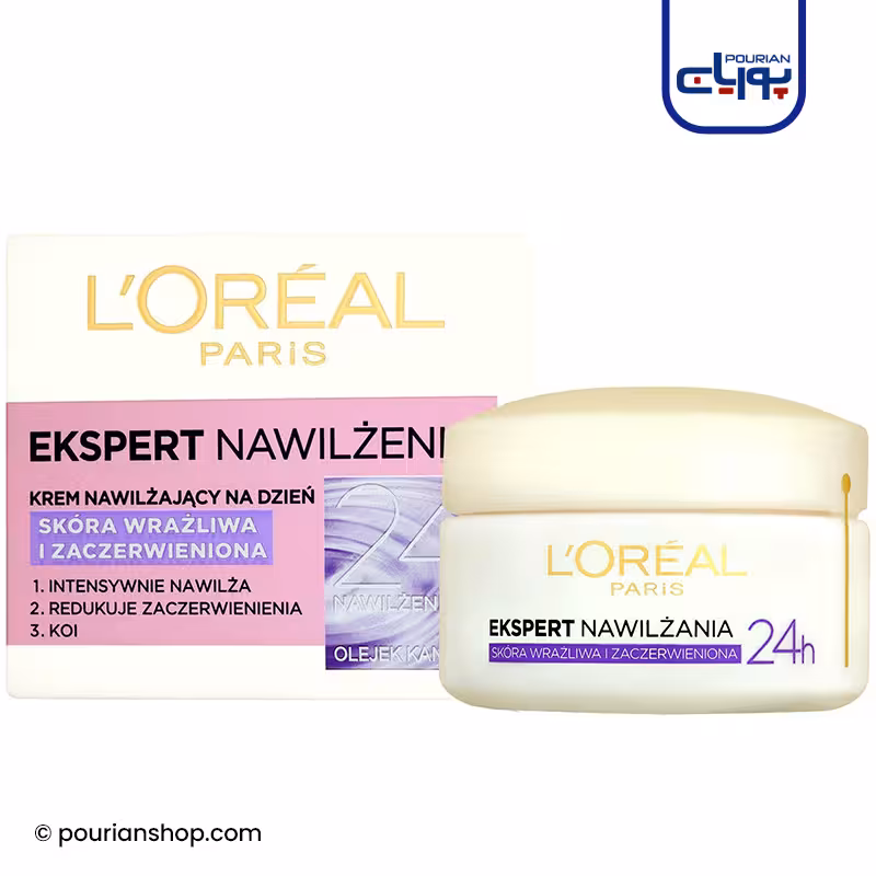 کرم روز مرطوب کننده لورال هیدراسیون اکسپرت پوست حساس 50میل_L’Oreal Paris Ekspert Nawilżenia 24H Krem nawilżający na dzień do cery wrażliwej