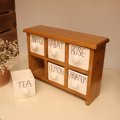 جای ادویه 6 پارچه مدل چوبی و سرامیکی کد Text06