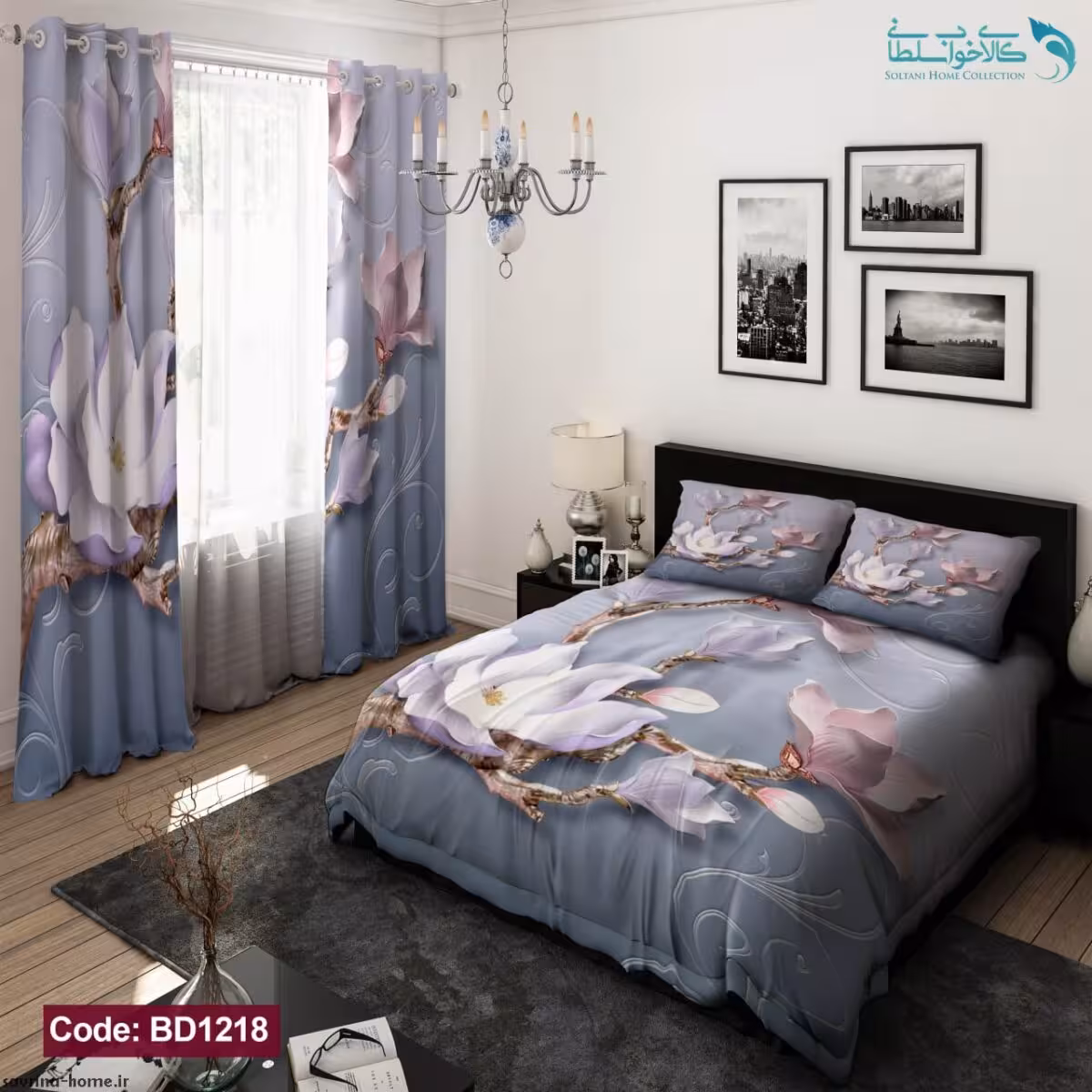 روتختی طرح شکوفه صورتی دونفره کد BD1218