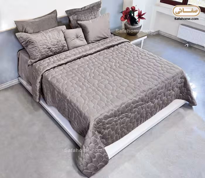روتختی دو نفره مخمل 7 تکه طرح اِستون دودی