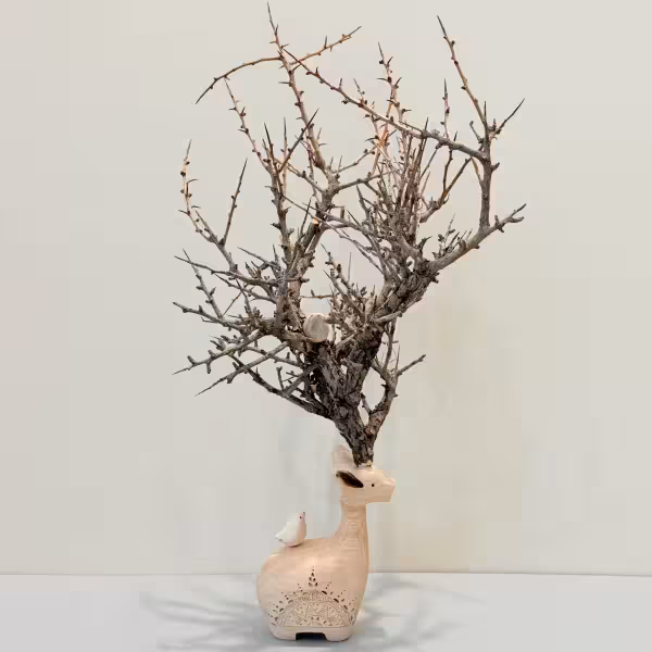 گوزن با شاخ طبیعی دو پرنده طرح چهار