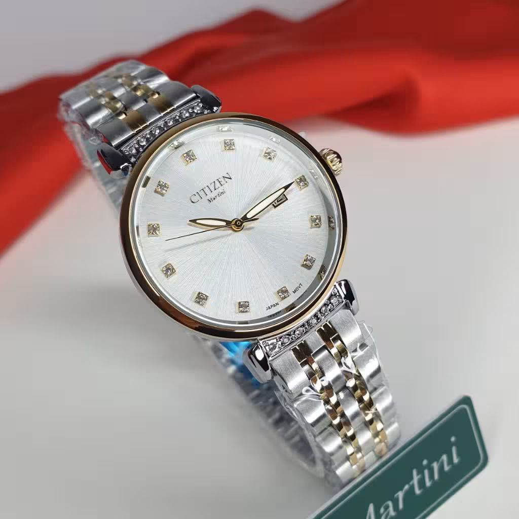 ساعت مچی زنانه سیتیزن صفحه سفید بند و بدنه استیل citizen 