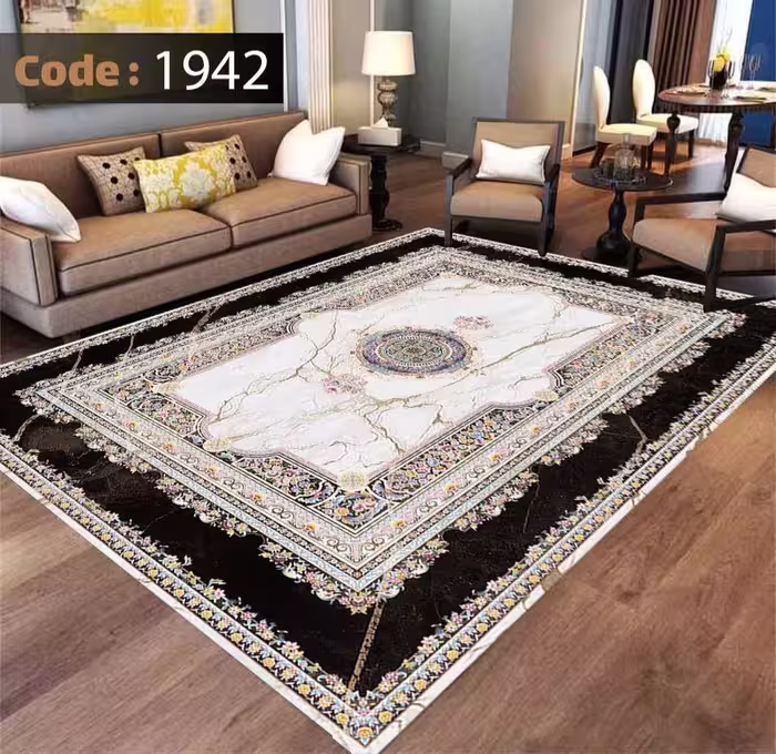 کاورفرش روفرشی دورکشدار گوشه لیفه ای طوسی کرم کد 1942