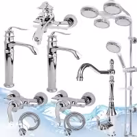 مجموعه 9تکه بامبو کروم همراه روشویی پایه بلند و علم دوش هلی شاتی