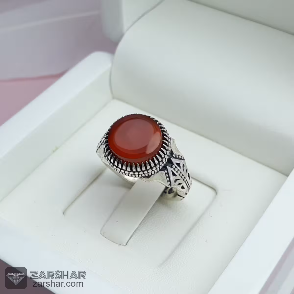 عقیق یمنی سرخ گرد رکاب ماشینی