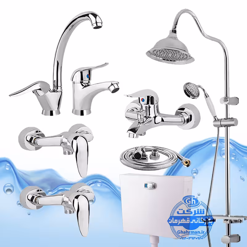 ست 8 عددی شیرآلات برند آیدا صنعت مدل قهرمان | شیر ظرفشویی   روشویی   حمام   2 عدد توالت   علم دوش شیپوری   شلنگ توالت   فلاش تانک | کروم براق