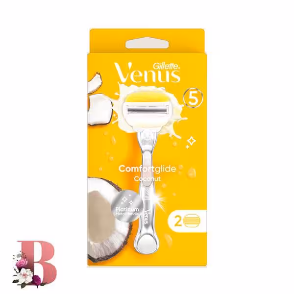خودتراش ژیلت ونوس اولای پنج لبه با 2 تیغ یدک | GILLETTE VENUS OLAY COMFORGLIDE COCONUT METAL HANDLE WITH 2 REFILLS