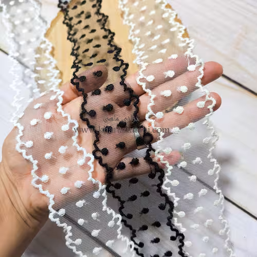 دانتل شیفون دو طرفه طرح خالدار عروسکی (کد22)