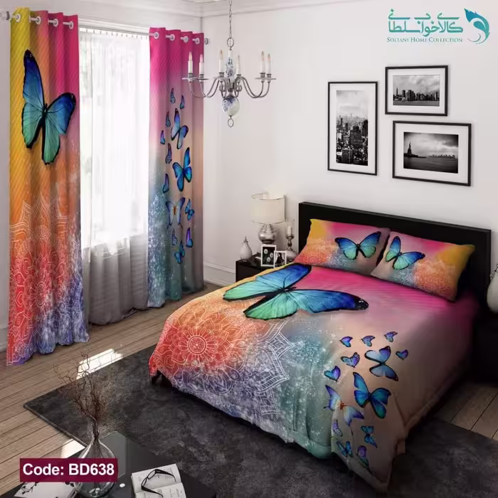 روتختی طرح پروانه ها دو نفره کد BD638