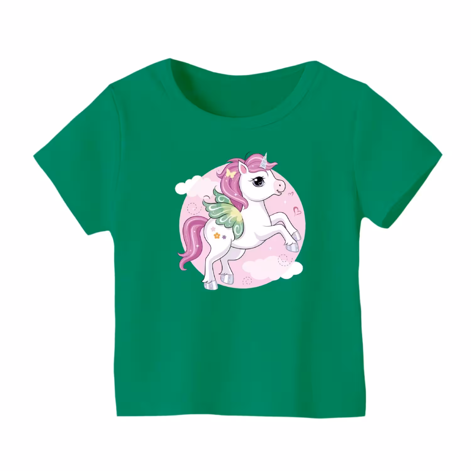 تی شرت آستین کوتاه بچگانه مدل یونیکورن کد 26 رنگ سبز