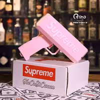 تفنگ پول پاش صورتی  باتری و بسته  دلار فیک رایگان