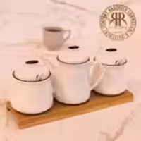 MARKET مارکت ست جا ادویه  و روغن ریز کف چوبی چینی لب مشکی  7630