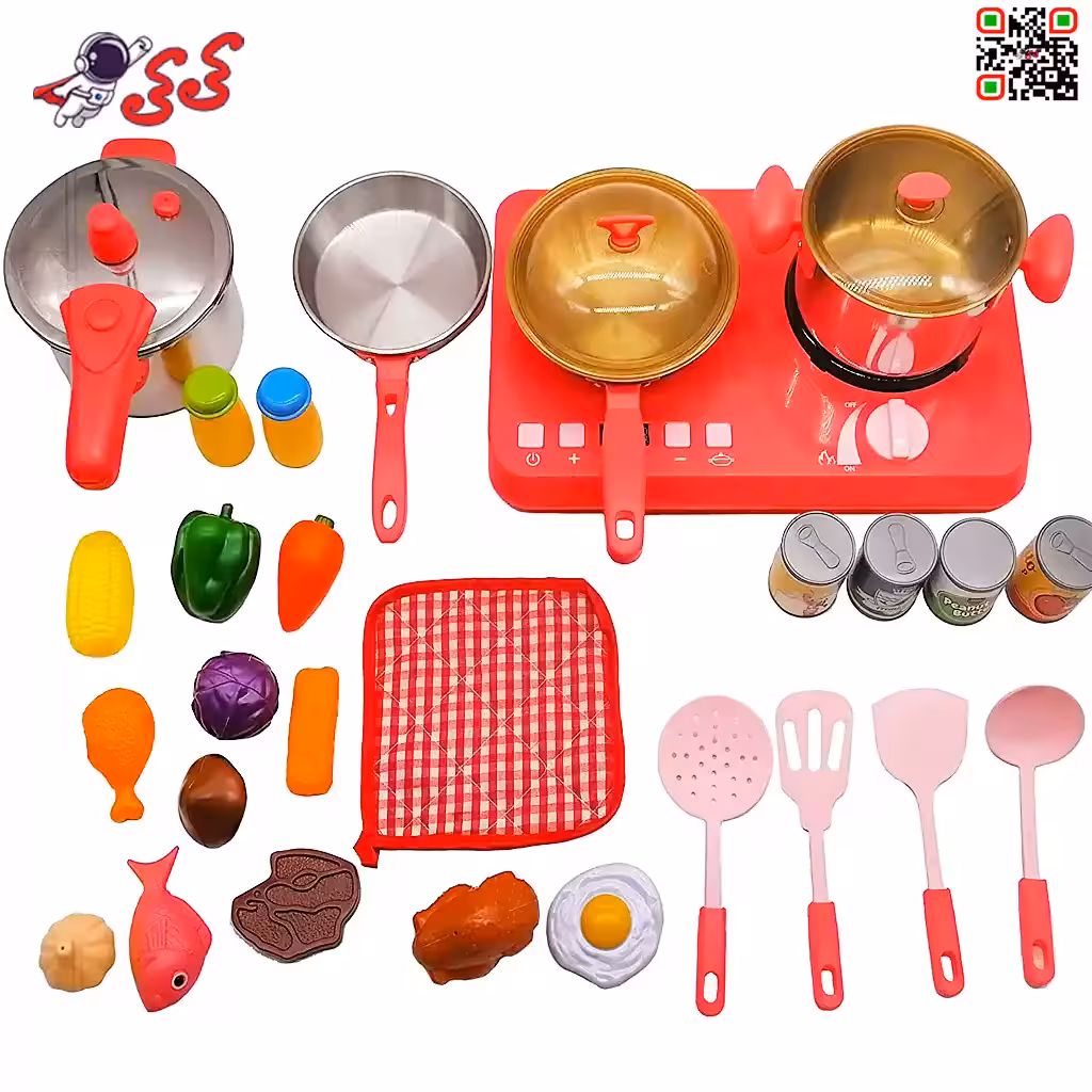 اجاق گاز اسباب بازی رومیزی موزیکال با زودپز فلزی INDUCTION COOKER SET BX04 555