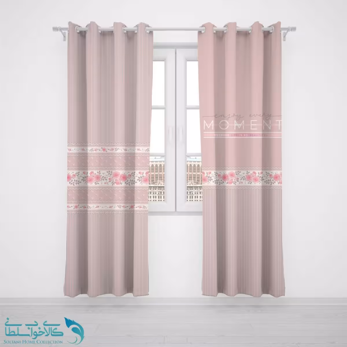 پرده پانچی اتاق کودک طرح رز صورتی کد A3045