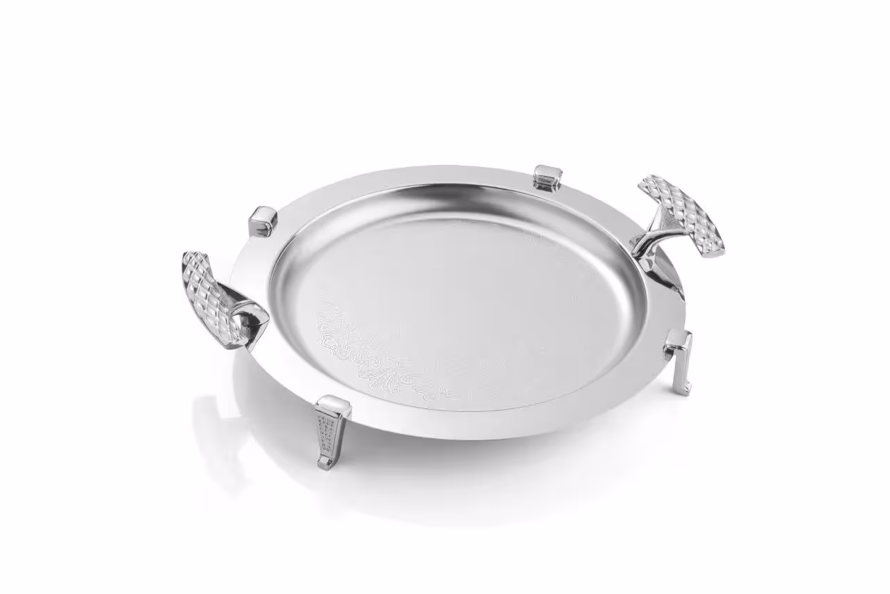 سینی دایره دسته نقره ای نگینی پایه دار ریور کد B1429