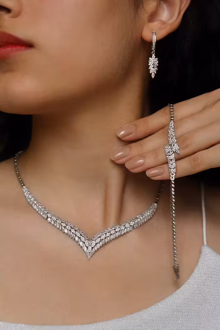 سرویس مجلل نقره جواهری زنانه کد 60610