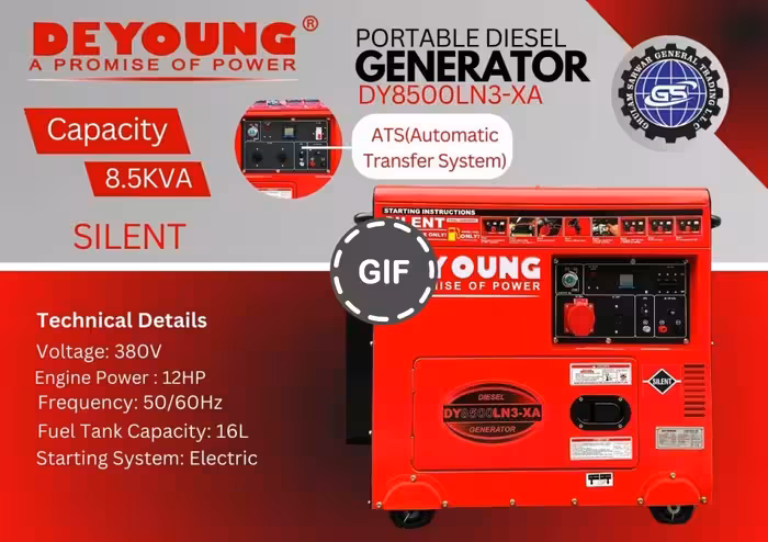 موتور برق 8/5 کیلووات سه فاز سایلنت دیزلی دیانگ مدل DY8500LN3-XA