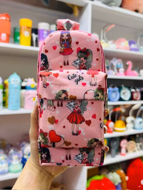 جامدادی 3 زیپ مدل کوله پشتی طرح دخترکیوت 2