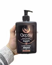خرید ماسک موی فری سولفات و فری پارابن آبکشی برند جیپسی Gepsy حاوی روغن آرگان مناسب موهای خشک حجم 500 میلی لیتر .