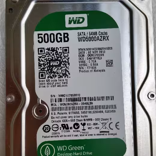 هارد دیسک ذخیره سازی اینترتال وسترن سبز ظرفیت 500 گیگ