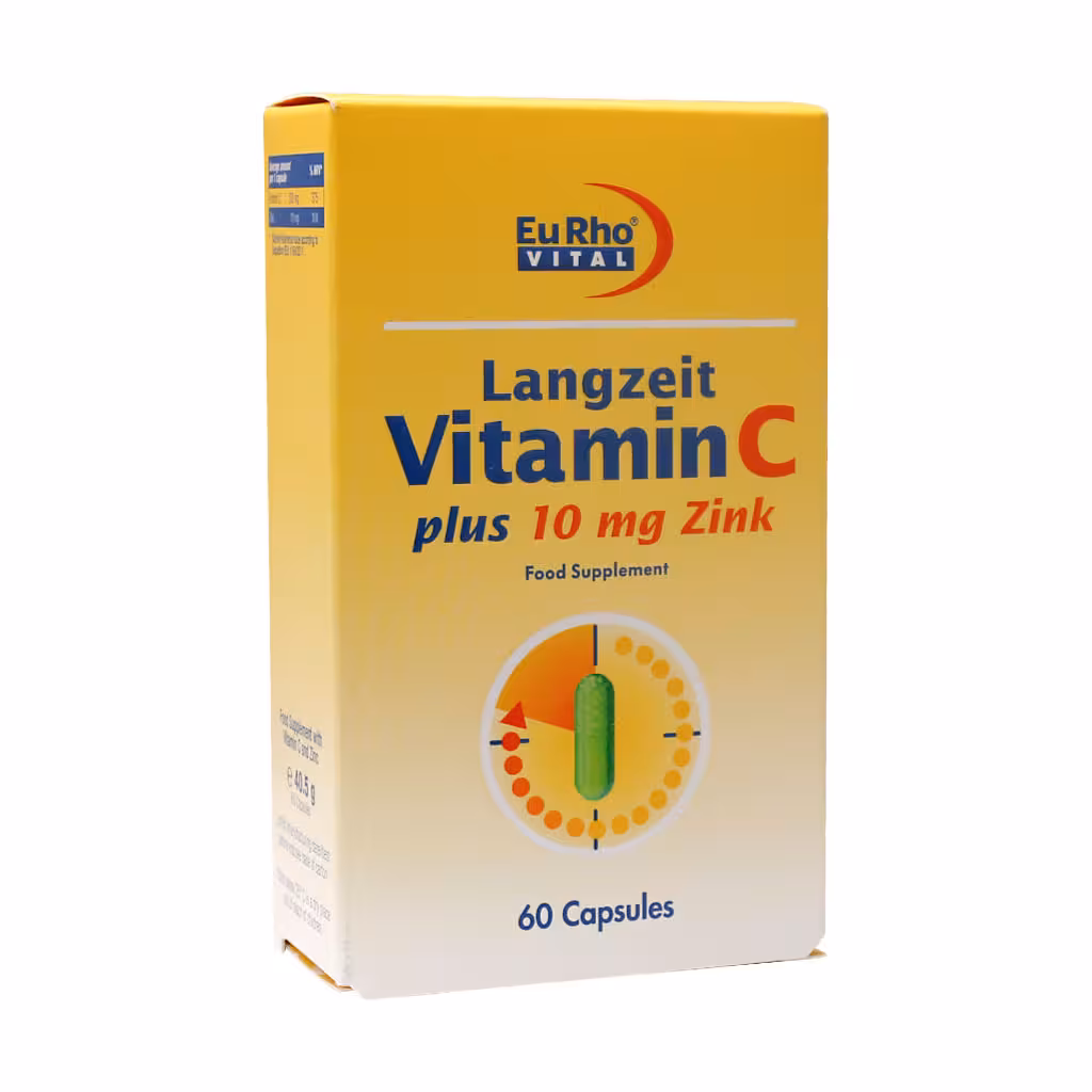 کپسول ویتامین C و زینک10 میلی گرم یوروویتال 60 عدد | EuRho Vital Langzeit Vitamin C plus Zink 10mg