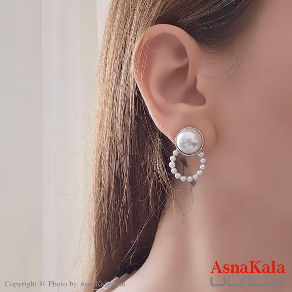 گوشواره آویز مجلسی جواهری مدل مرواریدی نگین دار استیل نقره ای کد GSH15509W