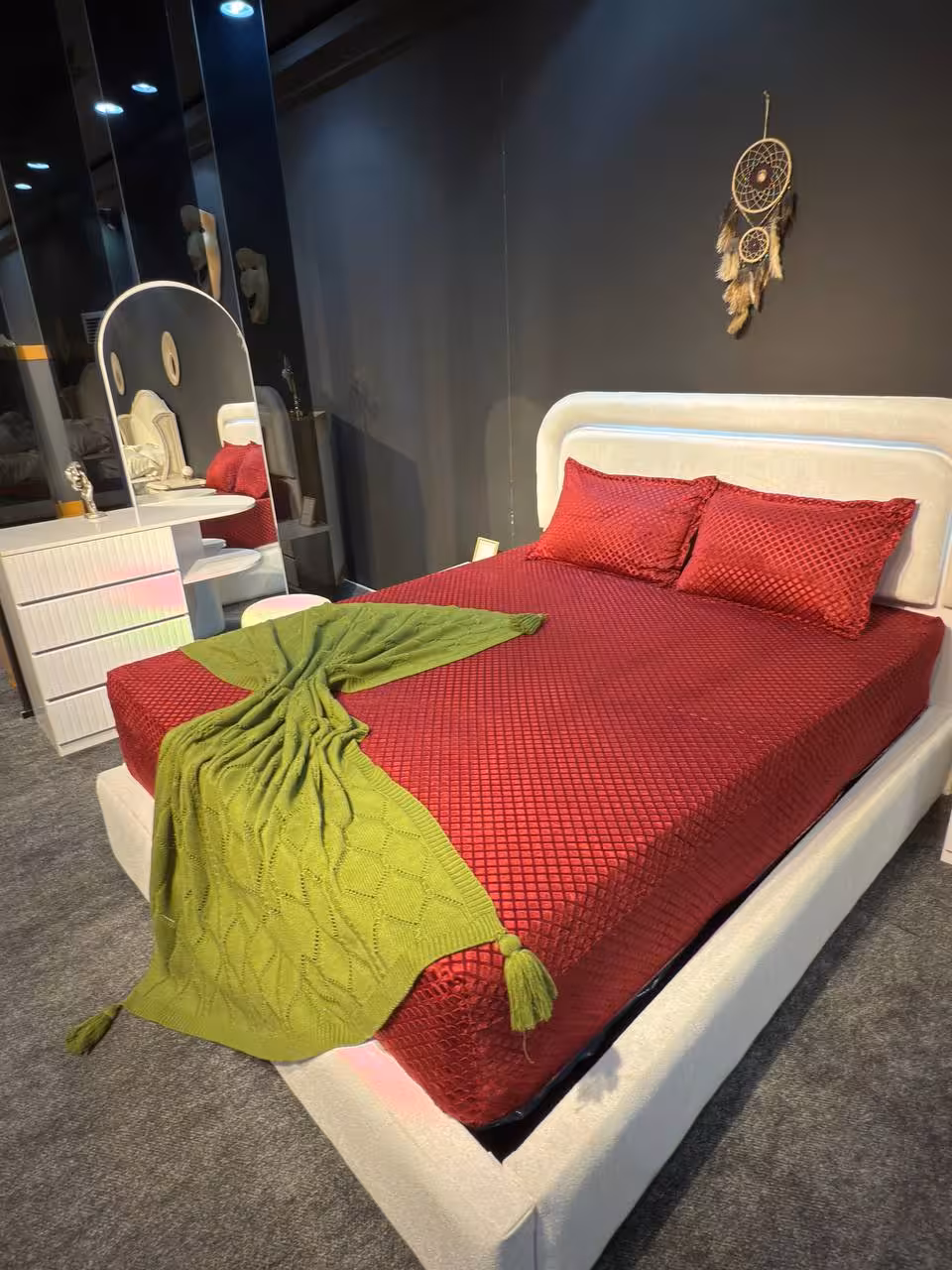 کاور تشک مخمل حبابی زرشکی روتختی کشدار مخمل ضد لک برای تمامی ابعاد