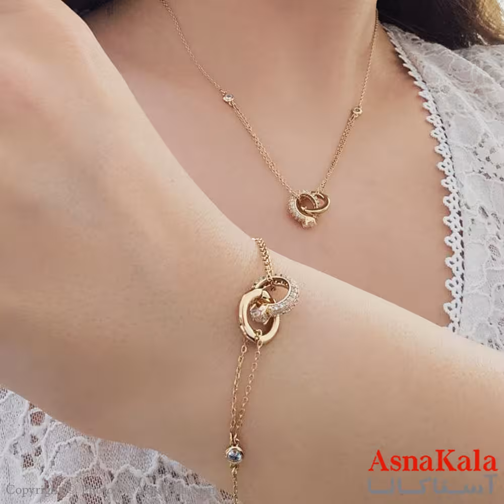 نیم ست زنانه ژوپینگ مدل دو حلقه ای شامل دستبند و گردنبند کد NIM14661W