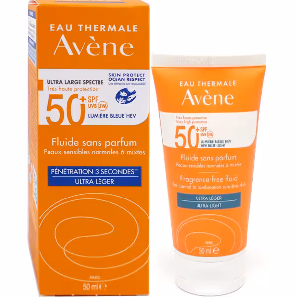 فلویید ضد آفتاب بدون رایحه و ضد پیری اون Eau Thermale Avene Fragrance-free fluid SPF 50  50ml