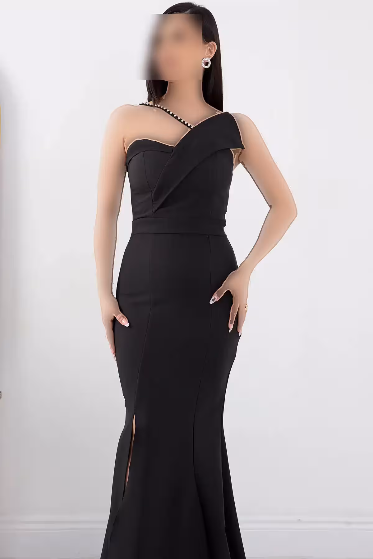 پیراهن Abend با جزئیات مروارید و برش راه راه بلند 13218 - 11380