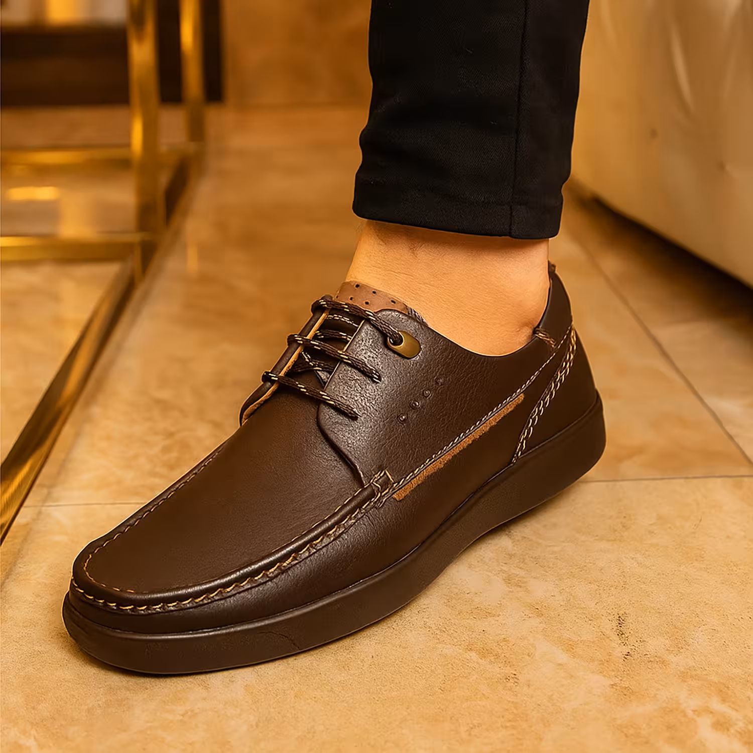 کفش روزمره مردانه چرم طبیعی فرزین کد SP200BR رنگ قهوه ای