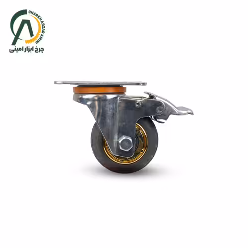 چرخ پلی آمید طلایی گردان ترمزدار قطر 100 میلی متر