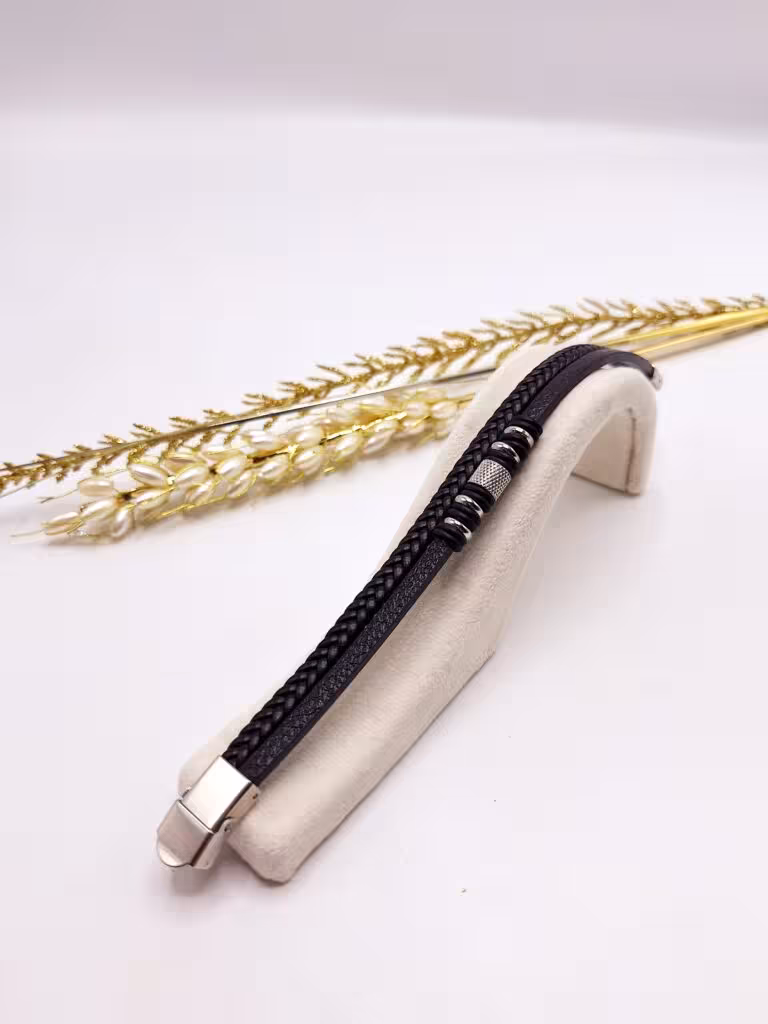 دستبند چرمی مردانه پیچی مشکی