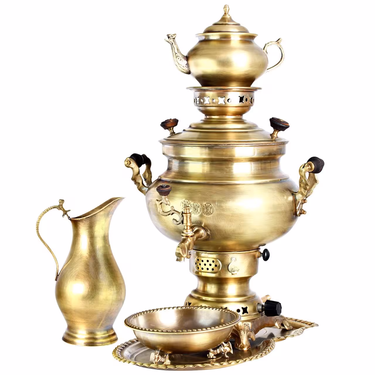 سرویس سماور گازی برنجی آنتیک  ساده کد sam06 ظرفیت 8 لیتر