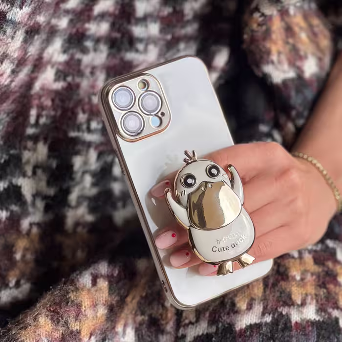 کاور مدل CUTE DUCK مناسب برای گوشی موبایل اپل iphone 14 pro به همراه پایه نگهدارنده