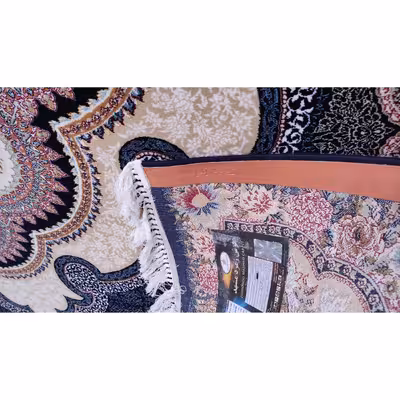 فرش ماشینی زمرد مشهد مدل گلنما زمینه سرمه ای