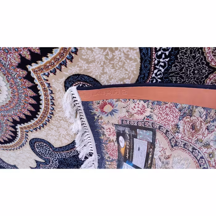 فرش ماشینی زمرد مشهد مدل گلنما زمینه سرمه ای