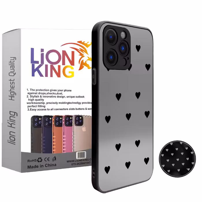  کاور لاین کینگ مدل Ayeneh ghalb meshki مناسب برای گوشی موبایل اپل iPhone 11 Pro max به همراه پایه نگهدارنده