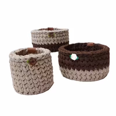 سبد قلاب بافی تریکو  طرح گندمی کد 1 مجموعه 3 عددی