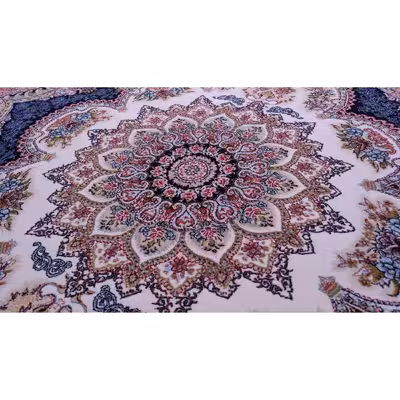 فرش ماشینی زمرد مشهد مدل گلنما زمینه سرمه ای