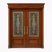درب چوبی کلاسیک دو لنگه با شیشه دکوراتیو طلایی کد 30231