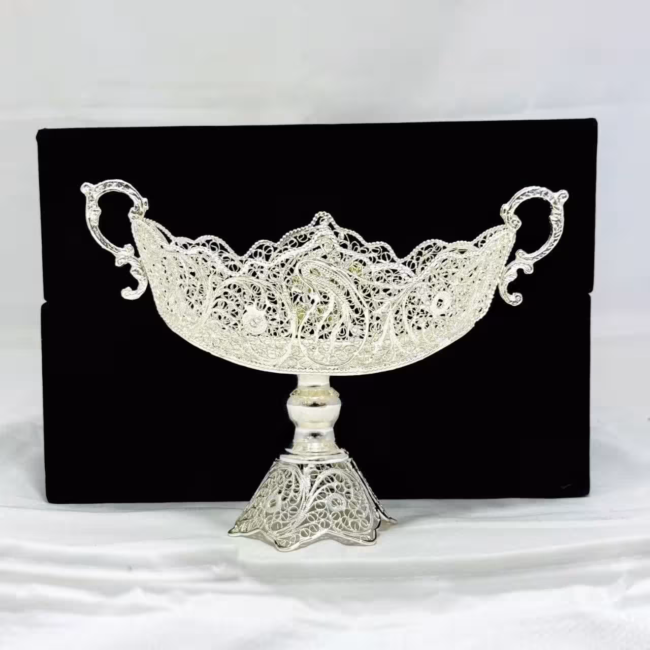 کشکول ملیله کاری نقره با جعبه مخمل هدیه