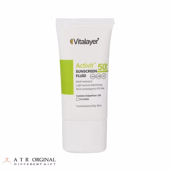 فلوئید ضدآفتاب بی‌رنگ ویتالیر SPF50 مدل Activit