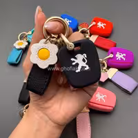 کاور ریموت پژو 206 – 207 – پارس مدل بالا – رانا سیلیکونی با بند چرم کوتاه